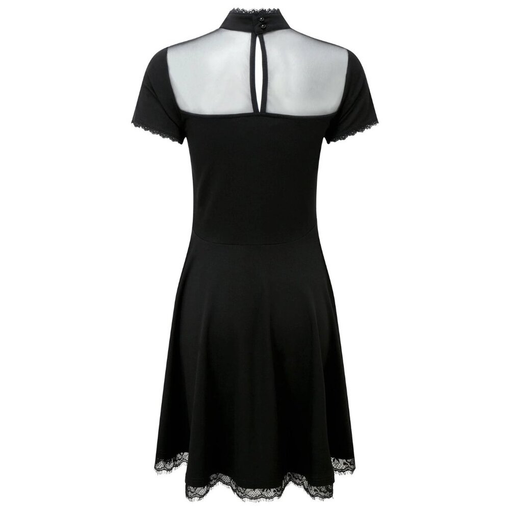 KILLSTAR Draculana Skater Dress Black Lace Trim Cutout High Neck Gothic Mini New - Picture 3 of 7